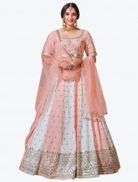 Pink And White Fine Georgette Festive Wear Designer Lehenga Choli Online  FABANZA