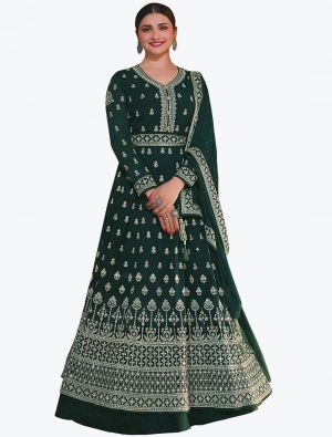 Dark Green Georgette Embroidered Party Wear Anarkali Suit small FABSL21239