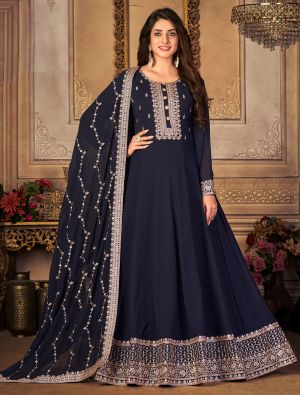 Blue Faux Georgette Semi Stitched Anarkali Suit small FABSL21316