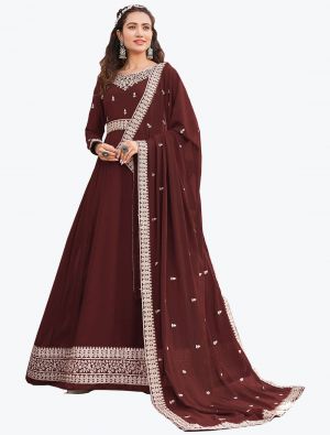 Brown Faux Georgette Anarkali Suit With Dori Embroidery small FABSL21321