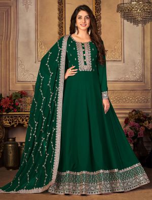 Green Faux Georgette Semi Stitched Anarkali Suit small FABSL21314