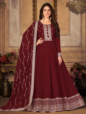 Maroon Faux Georgette Semi Stitched Anarkali Suit small FABSL21317