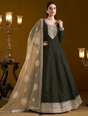 Black Chanderi Embroidered Anarkali Suit small FABSL21943