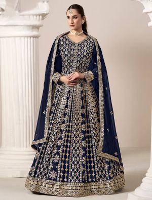 Dark Blue Georgette Embroidered Anarkali Suit small FABSL21941