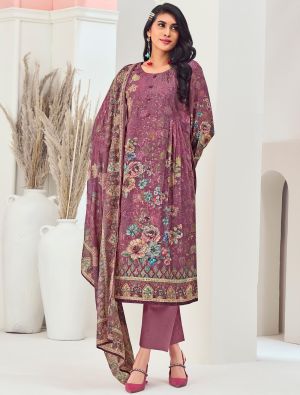 Dark Mauve Muslin Embroidered Ready To Wear Salwar Kameez FABSL22245