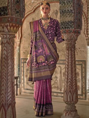 Dark Pink Viscose Silk Saree With Weaving And Dew Drop Print