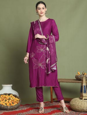 Deep Magenta Muslin Elegant Ready To Wear Salwar Kameez FABSL22056