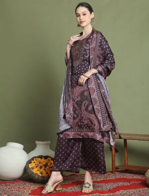 Deep Maroon Satin Elegant Ready To Wear Salwar Kameez FABSL22058