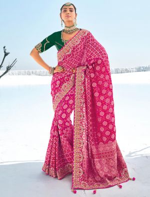 Magenta Pink Premium Georgette Bandhani Patola Saree