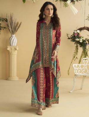 maroon crepe ready to wear co ord set small fabku21144