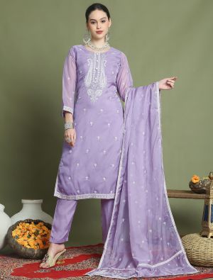 Pastel Purple Organza Elegant Ready To Wear Salwar Kameez FABSL22061