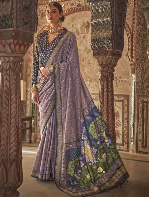 Pastel Purple Viscose Silk Saree With Weaving And Dew Drop Print