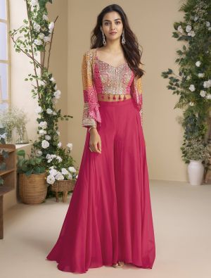 pink chinon ready to wear top with bottom and jacket small fabku21145