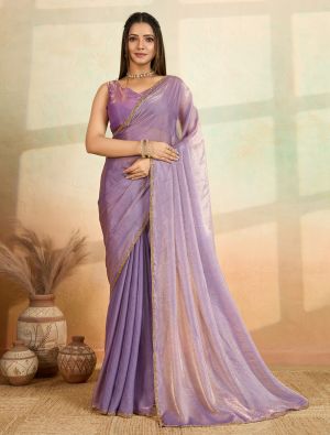 Purple Frendy Satin Saree With Bead Embroidery