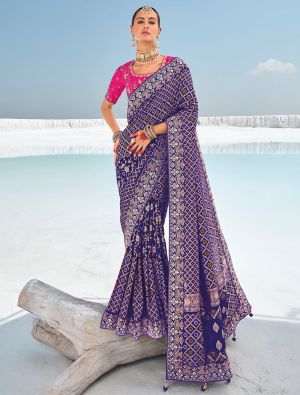 Royal Blue Premium Georgette Bandhani Patola Saree