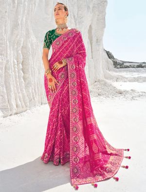 Royal Fuchsia Premium Georgette Bandhani Patola Saree