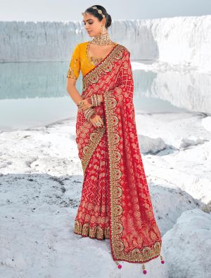 Vibrant Red Premium Georgette Bandhani Patola Saree