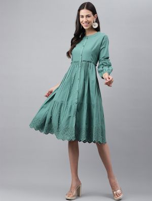 agate green cotton solid trendy frock fabku20872