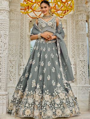 Ash Grey Organza Embroidered Ready To Wear Lehenga small FABLE20489