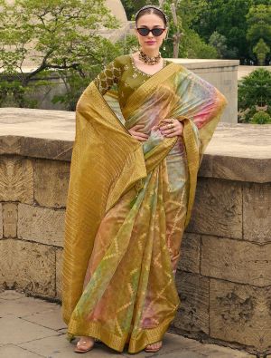 Avocado Green Jacquard Silk Elegant Saree With Woven Work