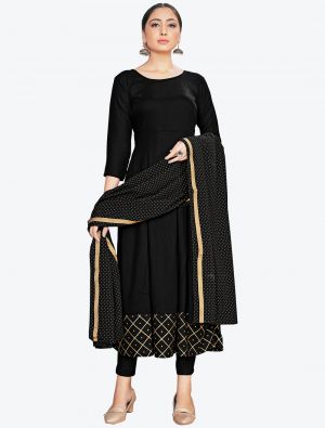 Black Rayon Readymade Suit with Dupatta FABSL20436