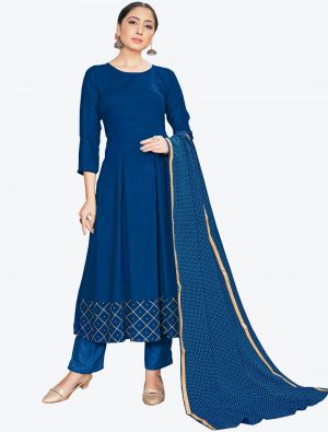Blue Rayon Readymade Suit with Dupatta FABSL20434