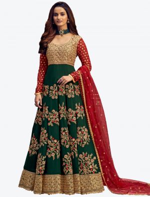 Bottle Green Georgette Semi Stitched Anarkali Floor Length Suit with Dupatta small FABSL20428