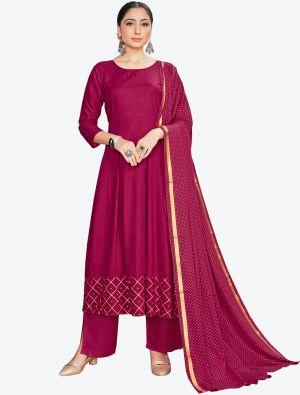 Dark Pink Rayon Readymade Suit with Dupatta FABSL20431