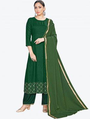 Green Rayon Readymade Suit with Dupatta FABSL20433