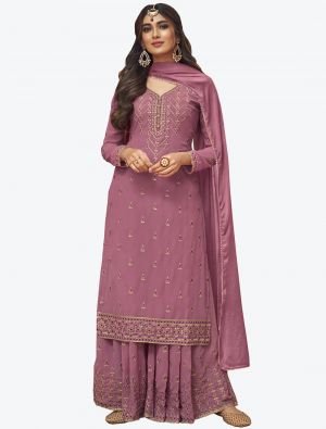 Onion Pink Embroidered Pure Georgette Straight Suit with Dupatta small FABSL20441