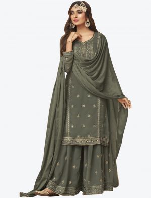 Rama Grey Embroidered Pure Georgette Straight Suit with Dupatta small FABSL20445