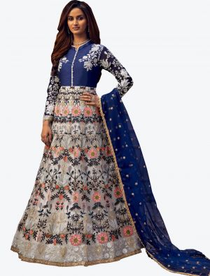 Royal Blue Butterfly Net Semi Stitched Anarkali Floor Length Suit with Dupatta small FABSL20430
