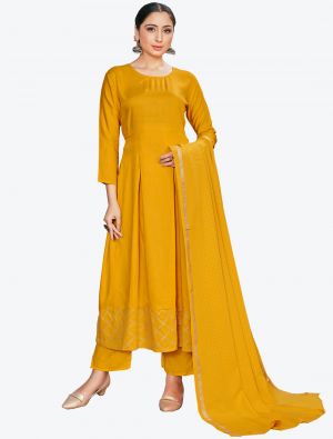 Yellow Rayon Readymade Suit with Dupatta FABSL20435