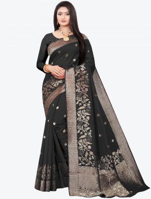Black Woven Soft Art Silk Designer Saree small FABSA21020