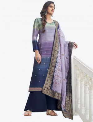 Purple Modal Satin Silk Palazzo Suit with Digitally Printed Embroidery and Swarovski Diamond Work small FABSL20457