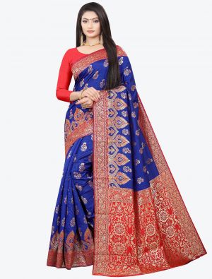 Royal Blue Woven Soft Litchi Silk Designer Saree small FABSA21028