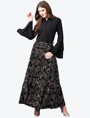 black crepe printed skirt and top swatch fabku20360