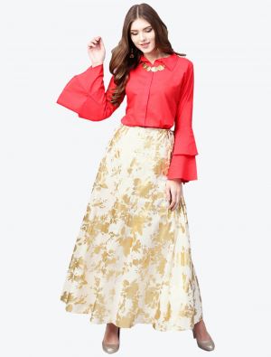 cream cotton metallic printed skirt and top swatch fabku20361