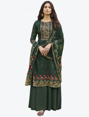 Dark Green Jam Cotton Hand Work Straight Suit with Dupatta small FABSL20466