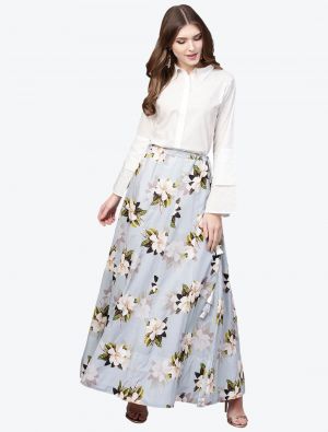 grey cotton floral printed skirt and top swatch fabku20365