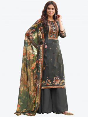 Grey Jam Cotton Hand Work Straight Suit with Dupatta small FABSL20470