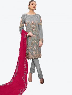 Grey Smooth Georgette Straight Suit with Dupatta small FABSL20475
