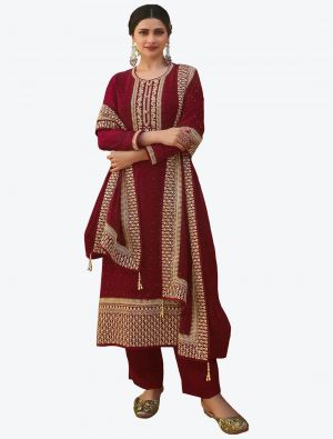 Maroon Embroidered Faux Georgette Straight Suit with Dupatta small FABSL20504