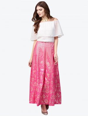pink chiffon metallic printed skirt and top swatch fabku20366
