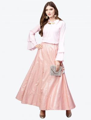 pink crepe printed skirt and top swatch fabku20362