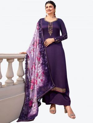 Purple Tussar Satin Straight Suit with Dupatta small FABSL20462