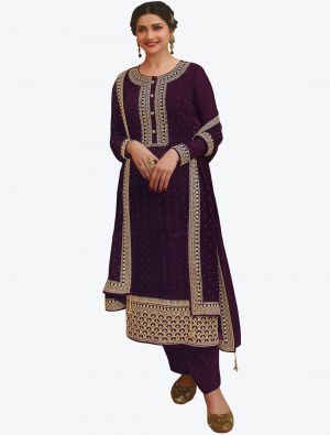 Wine Embroidered Faux Georgette Straight Suit with Dupatta small FABSL20502