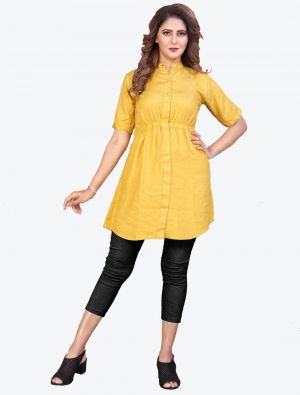 yellow pashmina cotton designer short kurti swatch fabku20378