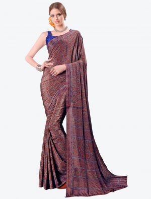 Blue And Red Printed Fine Crepe Designer Saree small FABSA21088