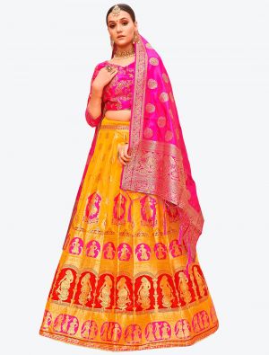 Deep Yellow Banarasi Silk A Line Lehenga with Dupatta small FABLE20116